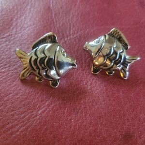 Silver And Gold Fish Earrings